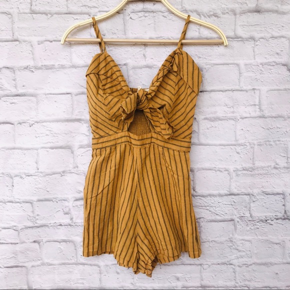japana Pants - Japana Mustard striped tie front romper